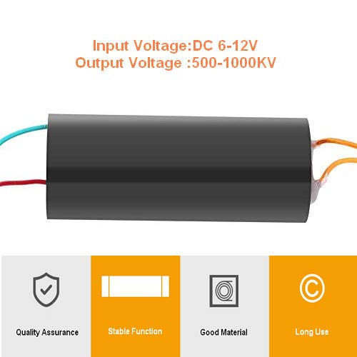 DC6-12V 1000KV Generador de Alto Voltaje,Transformador de Alto Voltaje Generador de Impulsos Arco Electrico para Generador de Iones Negativos,Instrumento Electrónico,Experimento Científico