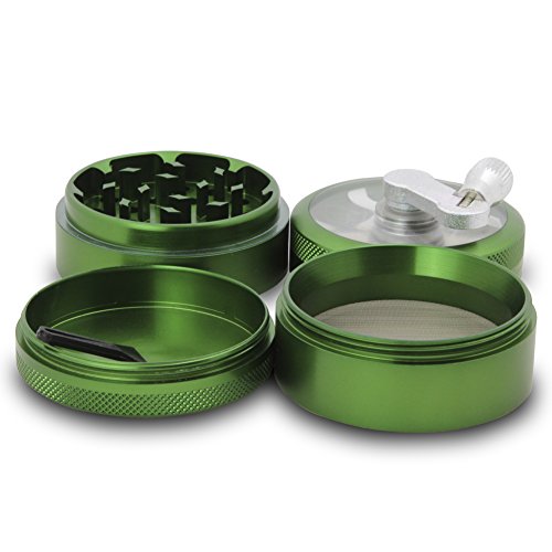 DCOU Grinder Molinillo Manual con Manivela de Aluminio Irrompible para Hierbas y Especias Atrapa Polen 4 Partes 55mm 2.2 Pulgadas (Verde 55 MM)