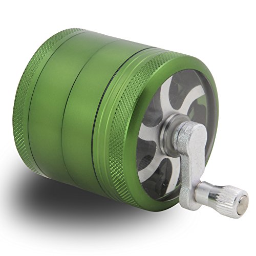 DCOU Grinder Molinillo Manual con Manivela de Aluminio Irrompible para Hierbas y Especias Atrapa Polen 4 Partes 55mm 2.2 Pulgadas (Verde 55 MM)