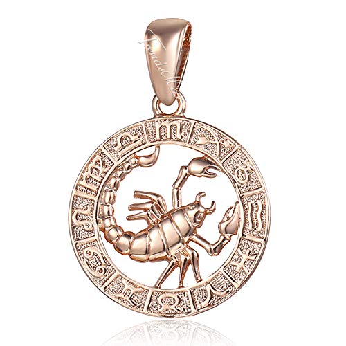 DDDDMMMY Collar,Signo De Escorpio 12 Constelaciones Constelación Oro Rosa Horóscopo Redondos Rellenos Collares para Hombres Mujer Colgante Zodíaco Astrología Grabado