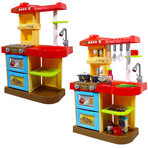 deAO Cocinita de Juguete Mi Little Chef con 30 Accesorios Incluidos, Color Rojo