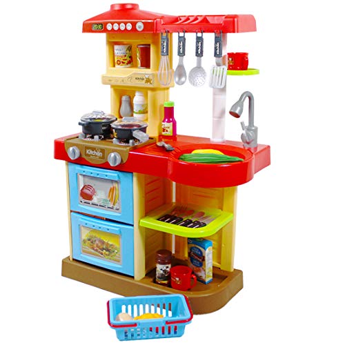 deAO Cocinita de Juguete Mi Little Chef con 30 Accesorios Incluidos, Color Rojo