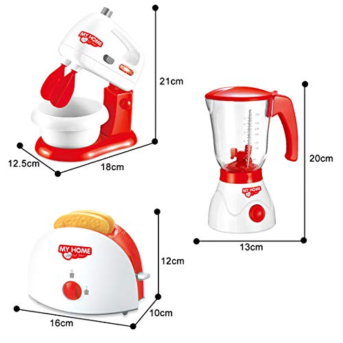 deAO Conjunto de Utensilios Electrodomésticos de Cocina Infantil Accesorios para Cocina de Juguete Incluye Tostadora, Batidora, Licuadora