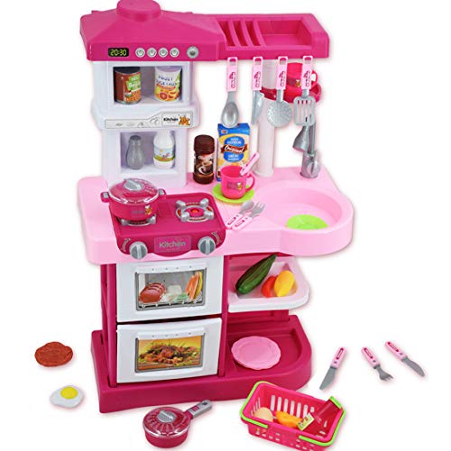 deAO Mi Little Chef - Cocinita de Juguete con 30 accesorios incluidos, Rosa