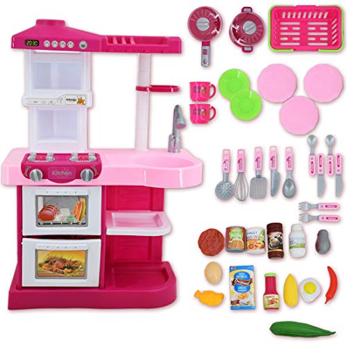 deAO Mi Little Chef - Cocinita de Juguete con 30 accesorios incluidos, Rosa