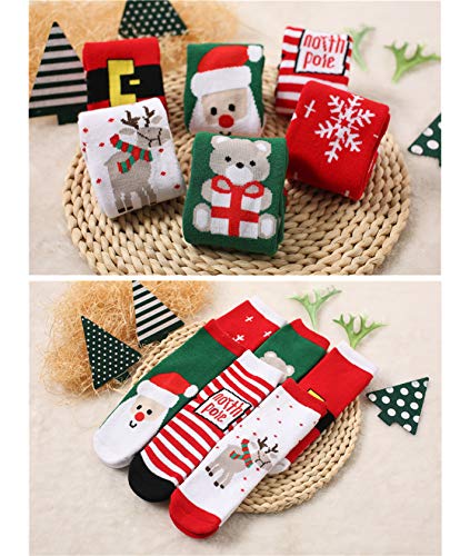 DEBAIJIA Navidad Santa Edición 6 Pares Calcetines Bebé de Algodón térmicos Largo Otoño Invierno Grueso Regalo 1-3 años