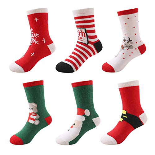 DEBAIJIA Navidad Santa Edición 6 Pares Calcetines Bebé de Algodón térmicos Largo Otoño Invierno Grueso Regalo 1-3 años