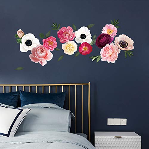 decalmile Pegatinas de Pared Flores Peonía Rosas Vinilos Decorativos Romántico Adhesivos Pared Habitación Niñas Dormitorio Salón