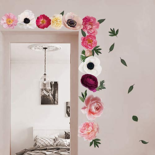 decalmile Pegatinas de Pared Flores Peonía Rosas Vinilos Decorativos Romántico Adhesivos Pared Habitación Niñas Dormitorio Salón