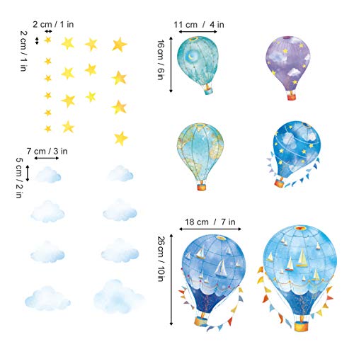 decalmile Pegatinas de Pared Globos Aerostáticos de Náutico Vinilos Decorativos Estrellas Nubes Adhesivo Decorativos para Habitacion Infantiles Guardería Niños Bebés Dormitorio