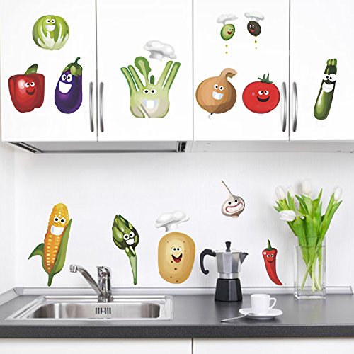 decalmile Vegetales Cocina Pegatinas Pared Desmontable Divertido Maíz Chile Fruta Vinilo Decorativos Adhesivos para Cocina Comedor