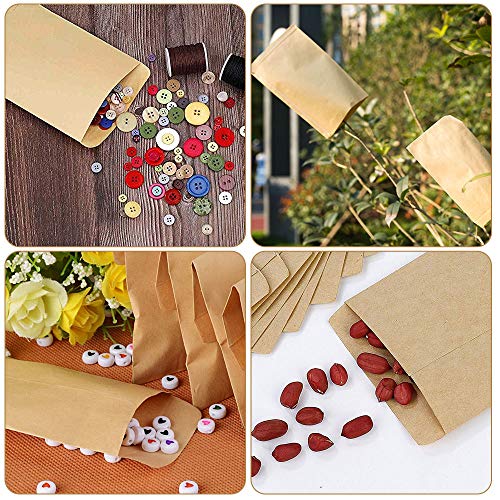 DECARETA 100pcs Bolsas Bolsitas Papel Kraft Pequeñas 6x10cm Mini Bolsa de Papel Kraft Bolsitas de Semillas Mini Sobre Vntage para Semillas o Dulces Tarjeta de Lugar de Boda Confeti