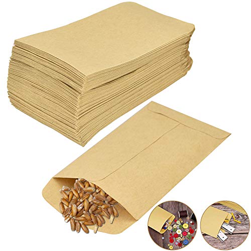 DECARETA 100pcs Bolsas Bolsitas Papel Kraft Pequeñas 6x10cm Mini Bolsa de Papel Kraft Bolsitas de Semillas Mini Sobre Vntage para Semillas o Dulces Tarjeta de Lugar de Boda Confeti