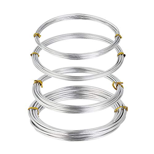 Decareta, 4 rollos de alambre de aluminio para manualidades, color plateado, para manualidades y bisutería, para hacer flores (1/1,5/2/2,5 mm de grosor)