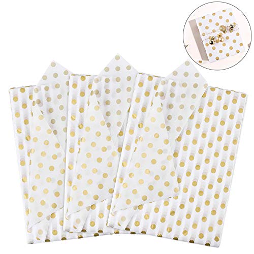 DECARETA 50 Hojas Papel de Regalo Metálico Dorado para Envolver Regalos,Papel de Seda de Lunares Papel de Embalaje de Puntos para Decoración de Fiesta Manualidades de Regalos-50 * 70CM