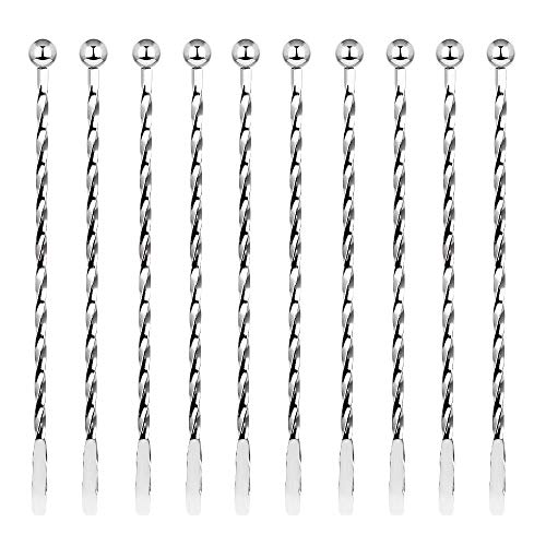 Decareta, agitadores de acero inoxidable, 10 piezas de metal para mezclar bebidas de café de 19 cm, palo de coctelería con pequeñas rejillas rectangulares