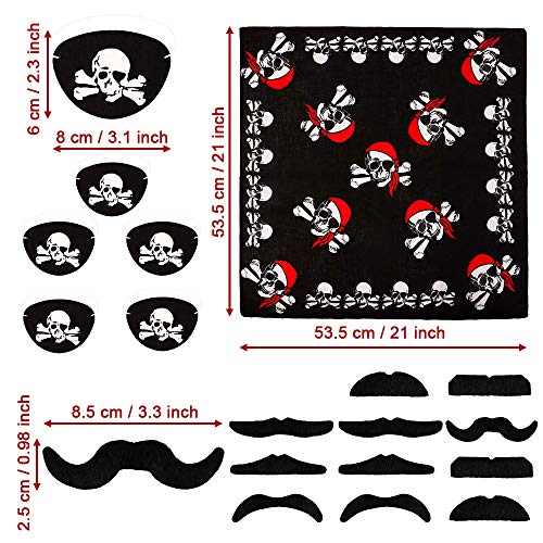 DECARETA Juego de 24 Piezas Accesorios Piratas pañuelos Piratas para Fiesta temática Pirata Parche en el Ojo para travestis Piratas Disfraz Pirata Fiesta de cumpleaños de Piratas para niños y Adultos