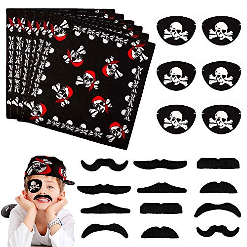 DECARETA Juego de 24 Piezas Accesorios Piratas pañuelos Piratas para Fiesta temática Pirata Parche en el Ojo para travestis Piratas Disfraz Pirata Fiesta de cumpleaños de Piratas para niños y Adultos