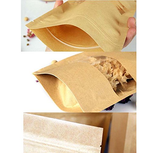 DecentGadget 50pcs Reusable Kraft Paper Seal Bags Food Storage Pouches//Bolsa de Papel para Alimentos Sándwich Cake Cookies Snacks (30x20cm)