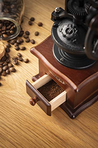 DecentGadget® máquina de café en grano puro caja de recogida de polvo de café de madera estilo vintage molinillo de café mano molino de café con núcleo de molienda de cerámica