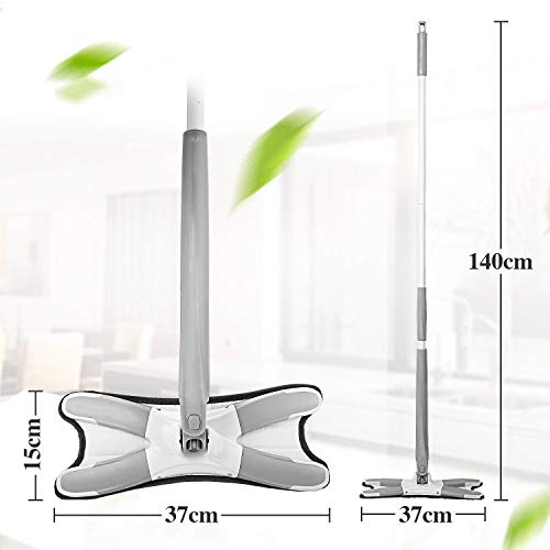 DECMAY Fregona Trapeador Plano con escurridor Incorporado, estropajos de Microfibra X para Suelo con raspador, Cabezal Giratorio de 360 ​​° Lavable a máquina para Limpieza de Suelos húmedos y Secos