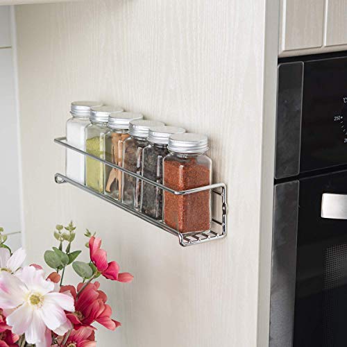 Deco Haus Organizador Especias - Set 4 Estantes de Metal - Estantes de Cocina, Armario, Organizador de Condimentos - Compatible con Nuestros Frascos - Adhesivos o con Tornillos - Plata, 29x6.35x5cm