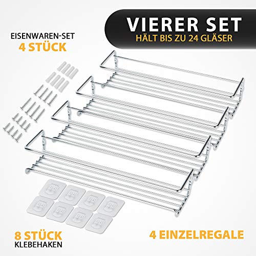 Deco Haus Organizador Especias - Set 4 Estantes de Metal - Estantes de Cocina, Armario, Organizador de Condimentos - Compatible con Nuestros Frascos - Adhesivos o con Tornillos - Plata, 29x6.35x5cm