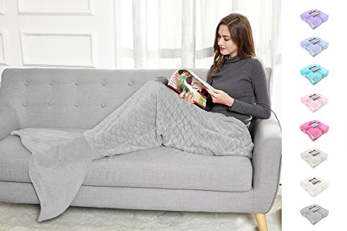 DecoKing Manta de Microfibra 190 cm con Dibujo de Sirena Cola de Pez Forro Polar Fleece Saco de Dormir Acogedor Cálido Acero Gris Antracita Siren