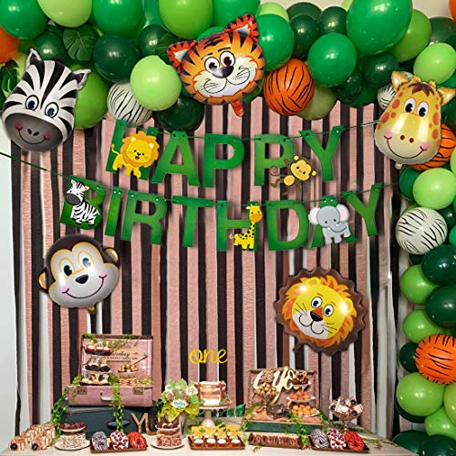 Decoracion Cumpleaños Niños, Selva Fiesta de Cumpleaños Decoracion, Globos de Cumpleaños Infantil, Guirnalda Feliz Cumpleaños, Globos Animal y Globos Verdes para Niños Cumpleaños Fiesta