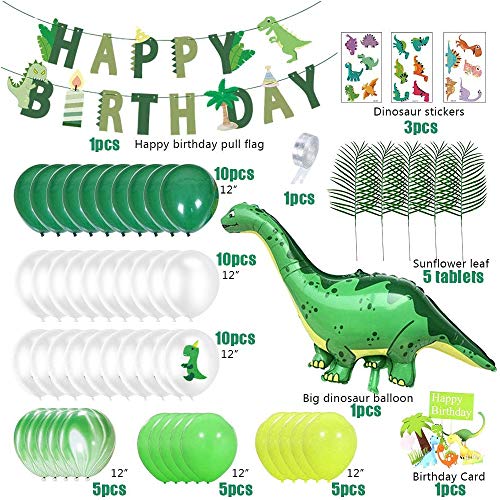 Decoración de fiesta de la selva, MMTX Juego de decoración de cumpleaños de dinosaurio, Globos de dinosaurios de estilo jurásico mundial con pancarta de feliz cumpleaños para niños Niños Niños