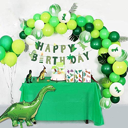 Decoración de fiesta de la selva, MMTX Juego de decoración de cumpleaños de dinosaurio, Globos de dinosaurios de estilo jurásico mundial con pancarta de feliz cumpleaños para niños Niños Niños