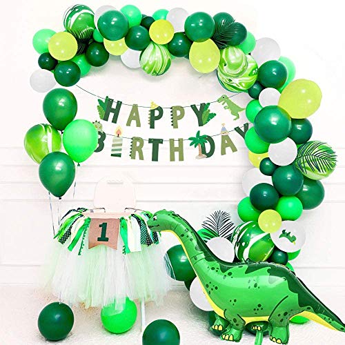 Decoración de fiesta de la selva, MMTX Juego de decoración de cumpleaños de dinosaurio, Globos de dinosaurios de estilo jurásico mundial con pancarta de feliz cumpleaños para niños Niños Niños