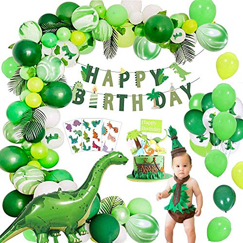 Decoración de fiesta de la selva, MMTX Juego de decoración de cumpleaños de dinosaurio, Globos de dinosaurios de estilo jurásico mundial con pancarta de feliz cumpleaños para niños Niños Niños