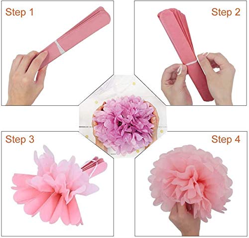 Decoración de Fiesta Pompom Flores,Kit de Fiesta de Pompones,Papel para Colgar Bola Decoración,pompones de papel,Flores Decoracion Cumpleaños - Rosa, rosa y blanco