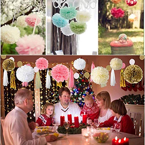 Decoración de Fiesta Pompom Flores,Kit de Fiesta de Pompones,Papel para Colgar Bola Decoración,pompones de papel,Flores Decoracion Cumpleaños - Rosa, rosa y blanco