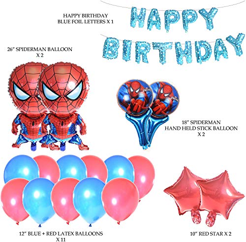 Decoración para fiesta de cumpleaños de Spiderman, 30 unidades, diseño de Spiderman, 2 globos de Spiderman, 40 cm, globos de mano, globos de mano de Spiderman, estrellas y globos de látex