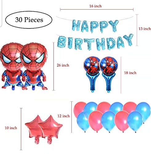 Decoración para fiesta de cumpleaños de Spiderman, 30 unidades, diseño de Spiderman, 2 globos de Spiderman, 40 cm, globos de mano, globos de mano de Spiderman, estrellas y globos de látex