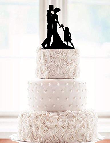 Decoración para tarta de boda con silueta de novia y novio con una novia hija y novio bailando para tarta para niña pequeña familia bebé bailando boda