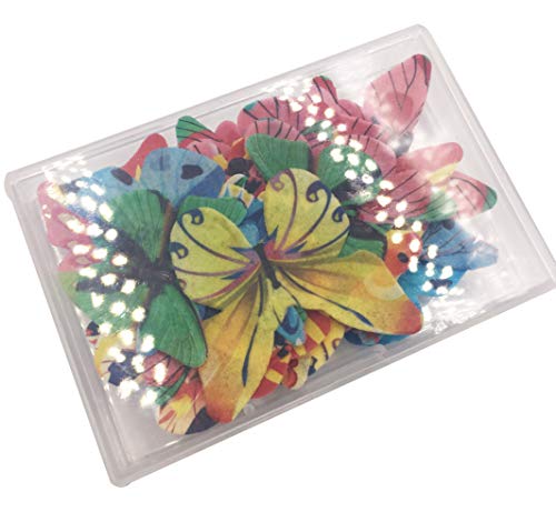 Decoración para tarta de papel de arroz comestible multicolor para Navidad, Pascua, San Valentín y Año Nuevo Colorful Butterfly 44pcs