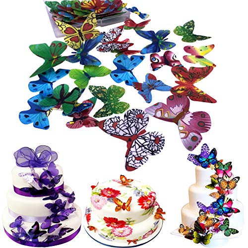 Decoración para tarta de papel de arroz comestible multicolor para Navidad, Pascua, San Valentín y Año Nuevo Colorful Butterfly 44pcs