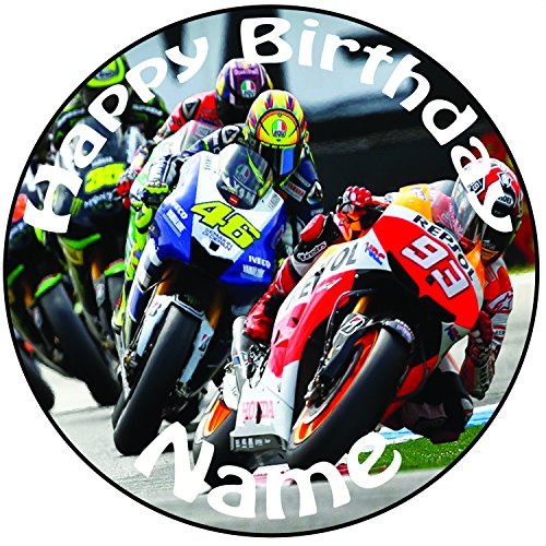 Decoración para tarta para personalizable moto GP – un precortado redondo 8 "(20 cm) glaseado decoración