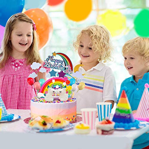Decoración para Tarta Unicorn Cake Topper Cloud Rainbow Star Balloon Feliz Cumpleaños, Bandera Cake Topper Decoraciones de Pasteles Comestibles