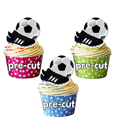 Decoraciones comestibles para cupcakes, diseño de fútbol y bota (12 unidades)