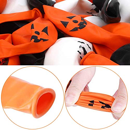 Decoraciones con globos de Halloween, Simuer 100 piezas 12 '' Globos de látex con forma de murciélago esqueleto de calabaza con bomba de aire para suministros para fiestas de Halloween