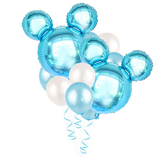 Decoraciones de cumpleaños de Mickey Mouse, azul para niños, pancarta de feliz cumpleaños y Mickey Cupcake Toppers para el primer cumpleaños, Baby Shower