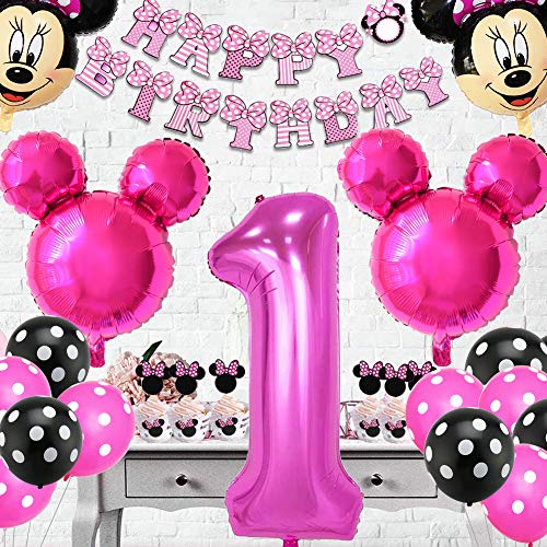 Decoraciones de cumpleaños de Mickey Mouse, BESTZY Globos número para la Fiesta Temática de Mickey Mouse Artículos de Fiesta de Mickey y Minnie para Primer Cumpleaños（Rosa Roja）