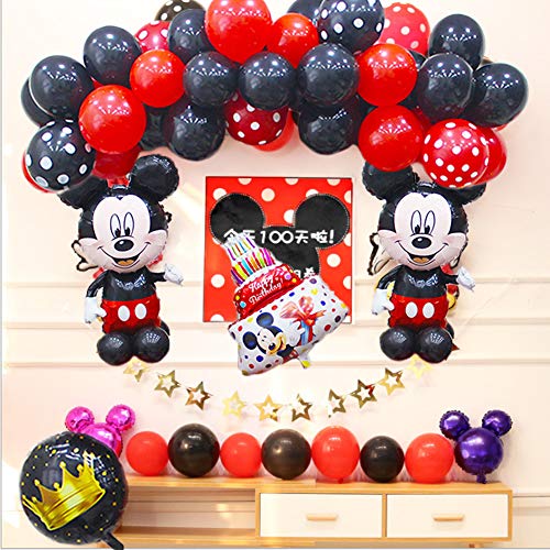 Decoraciones de cumpleaños de Mickey Mouse,46 PCS Banner de Happy Birthday adorno de pastel Globos de lunares para la fiesta temática de Mickey Mouse