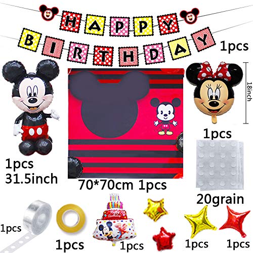 Decoraciones de cumpleaños de Mickey Mouse,46 PCS Banner de Happy Birthday adorno de pastel Globos de lunares para la fiesta temática de Mickey Mouse