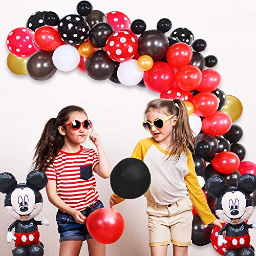 Decoraciones de cumpleaños de Mickey Mouse,46 PCS Banner de Happy Birthday adorno de pastel Globos de lunares para la fiesta temática de Mickey Mouse