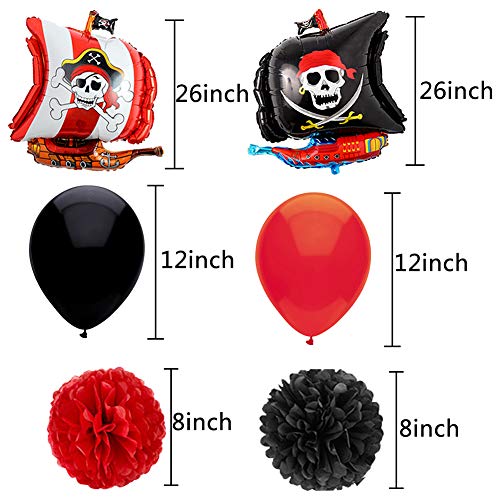 Decoraciones de Fiesta de Cumpleaños Pirata, BESTZY Globos de Aluminio Globos Rojos y Negros Artículos de Fiesta Pirata para Decoración de Fiesta de Cumpleaños Infantil